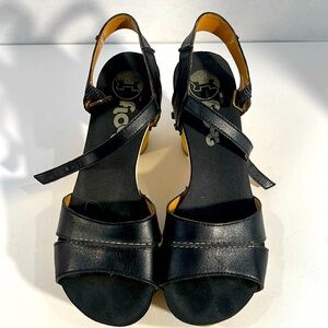 Flogg Florence Black‎ Leather Sandal/Clog Wood Heel Scandi